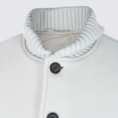 Eleventy Cashmere And Wool Bomber Jacket With Horn Button Closure In White