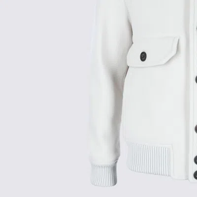 Eleventy Cashmere And Wool Bomber Jacket With Horn Button Closure In White