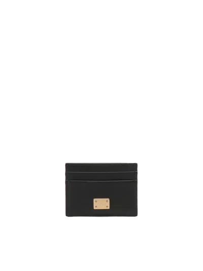 Dolce & Gabbana Black Dauphine Leather Card Holder In Black