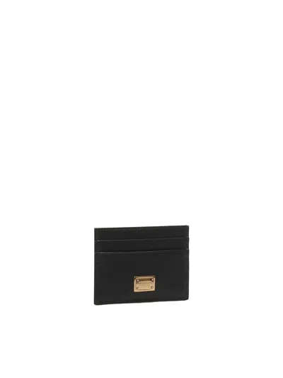 Dolce & Gabbana Black Dauphine Leather Card Holder In Black
