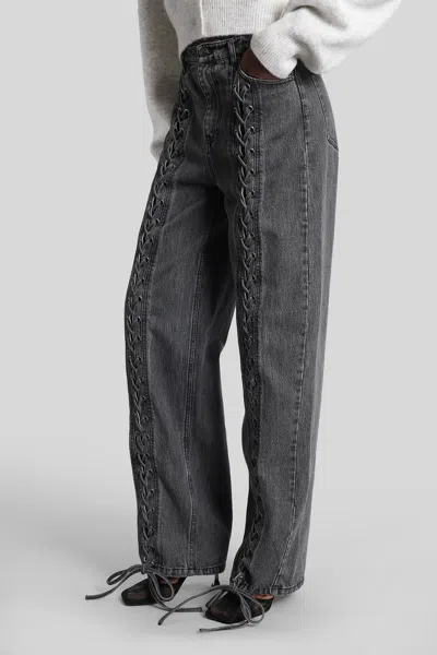 Rotate Birger Christensen Lacing Trousers Elastic Waistband Side Pockets In Black