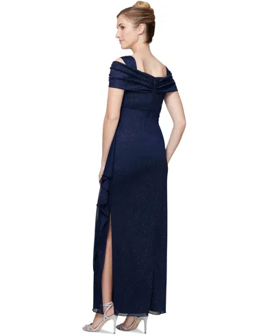 Alex Evenings Petites Womens Glitter Prom Evening Dress In Blue