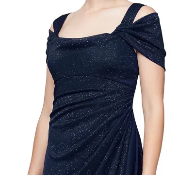 Alex Evenings Petites Womens Glitter Prom Evening Dress In Blue