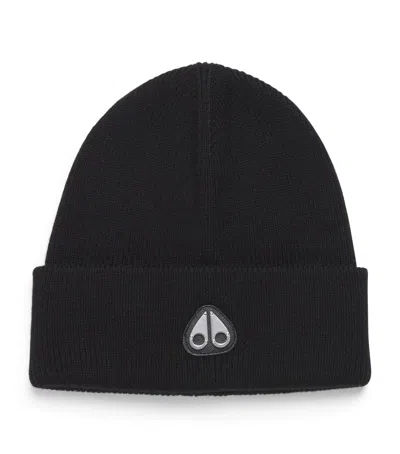 Moose Knuckles Wool Logo Beanie In Black