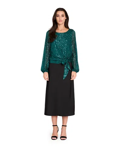 Tahari Asl Women's Long Sleeve Sequin Top In Green