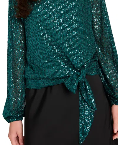 Tahari Asl Women's Long Sleeve Sequin Top In Green