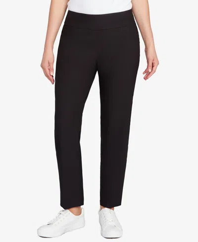 Ruby Rd. Petite Mid-rise Pull-on Straight Solar Millennium Tech Ankle Pants In Black