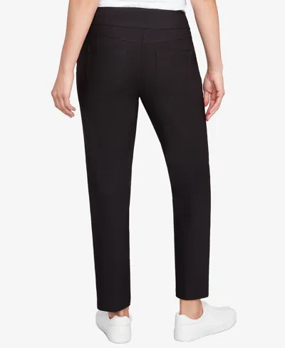 Ruby Rd. Petite Mid-rise Pull-on Straight Solar Millennium Tech Ankle Pants In Black