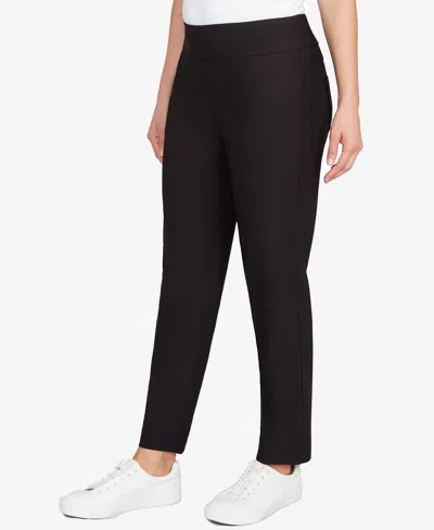 Ruby Rd. Petite Mid-rise Pull-on Straight Solar Millennium Tech Ankle Pants In Black