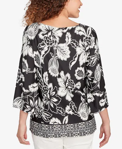 Ruby Rd. Petite Floral Geo Border Knit Top In Multi