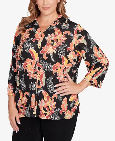 Ruby Rd. Plus Size Shirt Collar Floral Paisley Button Front Top In Multi
