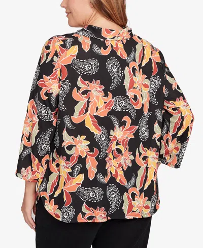 Ruby Rd. Plus Size Shirt Collar Floral Paisley Button Front Top In Multi
