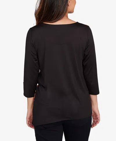 Ruby Rd. Petite Button Sleeve Bold Floral Top In Black