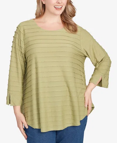 Ruby Rd. Plus Size Scalloped Jacquard Knit Top In Green