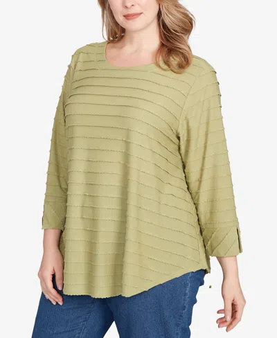 Ruby Rd. Plus Size Scalloped Jacquard Knit Top In Green