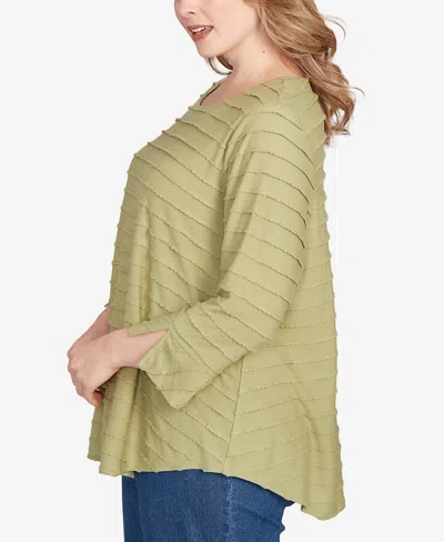 Ruby Rd. Plus Size Scalloped Jacquard Knit Top In Green