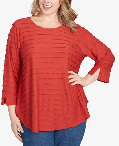 Ruby Rd. Plus Size Scalloped Jacquard Knit Top In Red