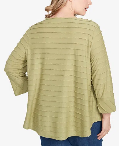 Ruby Rd. Plus Size Scalloped Jacquard Knit Top In Green