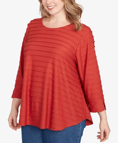 Ruby Rd. Plus Size Scalloped Jacquard Knit Top In Red