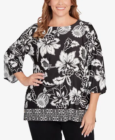 Ruby Rd. Plus Size Floral Geo Border Knit Top In Multi