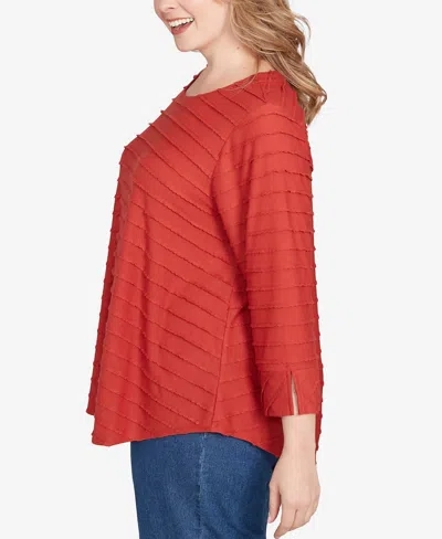 Ruby Rd. Plus Size Scalloped Jacquard Knit Top In Red