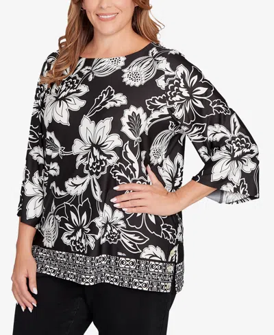 Ruby Rd. Plus Size Floral Geo Border Knit Top In Multi