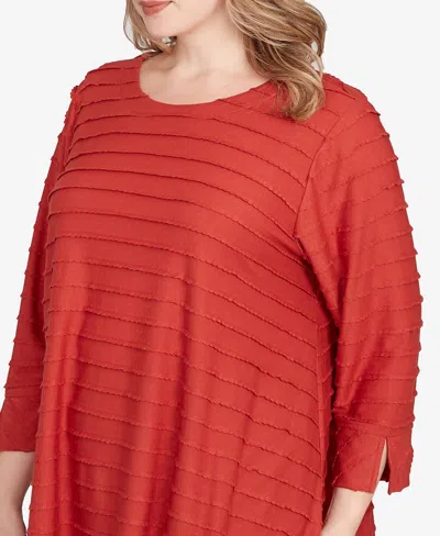 Ruby Rd. Plus Size Scalloped Jacquard Knit Top In Red