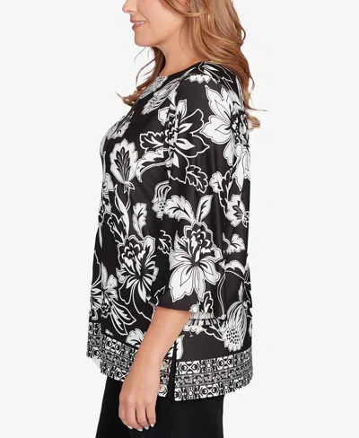 Ruby Rd. Plus Size Floral Geo Border Knit Top In Multi