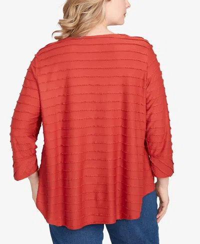 Ruby Rd. Plus Size Scalloped Jacquard Knit Top In Red