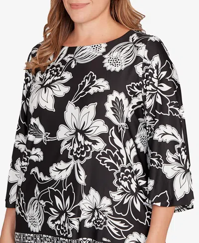 Ruby Rd. Plus Size Floral Geo Border Knit Top In Multi
