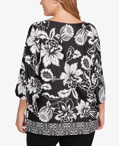 Ruby Rd. Plus Size Floral Geo Border Knit Top In Multi