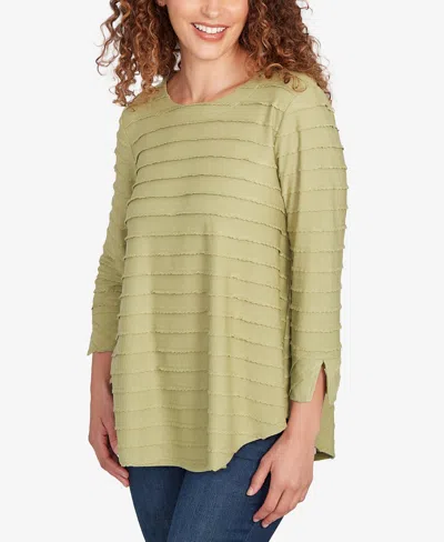 Ruby Rd. Petite Scalloped Jacquard Knit Top In Green