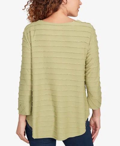 Ruby Rd. Petite Scalloped Jacquard Knit Top In Green