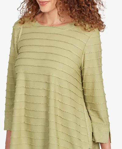 Ruby Rd. Petite Scalloped Jacquard Knit Top In Green