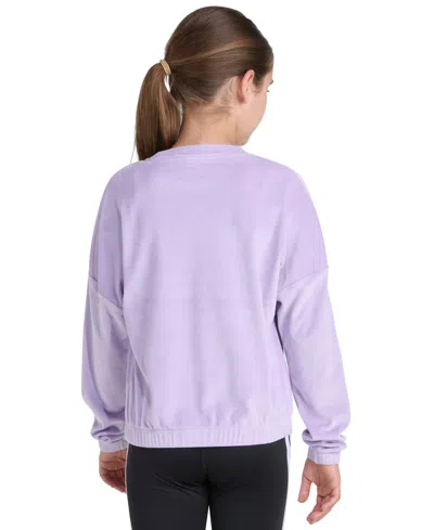 Adidas Originals Big Girl S-xl Long Sleeve Velour Crewneck Pullover Sweatshirt In Purple