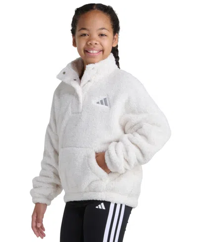 Adidas Originals Sherpa Big Kid Girls Mock Neck Long Sleeve Active Quarter-zip Pullover In White