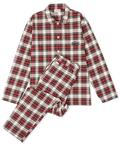 Lacoste Men's Plaid Pattern Pajama Set In Red