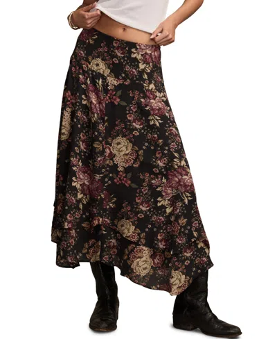Lucky Brand Floral Drop Waist Maxi Skirt In Black
