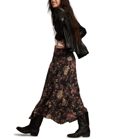 Lucky Brand Floral Drop Waist Maxi Skirt In Black