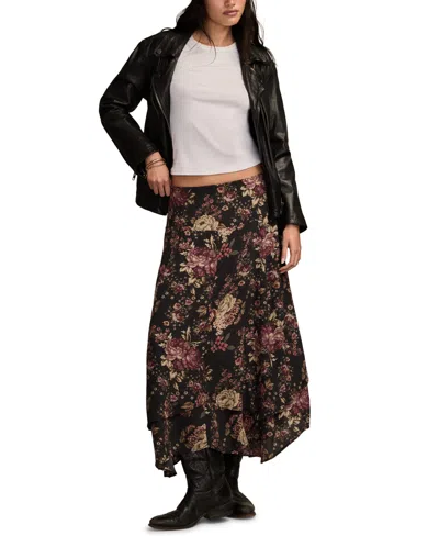 Lucky Brand Floral Drop Waist Maxi Skirt In Black