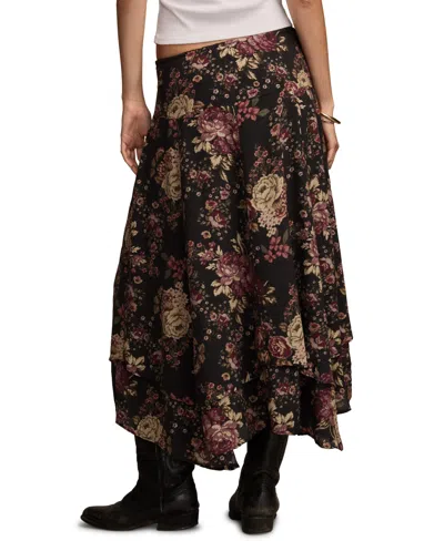 Lucky Brand Floral Drop Waist Maxi Skirt In Black