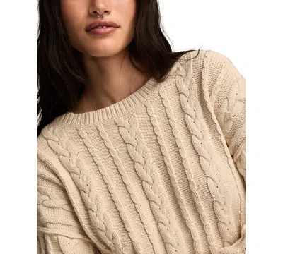 Lucky Brand Cable Stitch Crewneck Cotton Sweater In Neutral