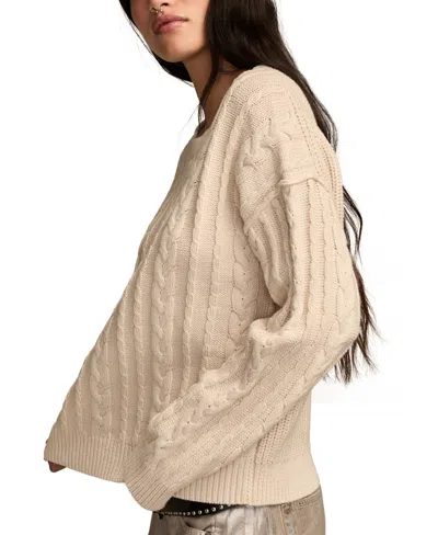 Lucky Brand Cable Stitch Crewneck Cotton Sweater In Neutral