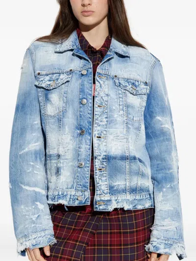 Dsquared2 Distressed Denim Jacket In Blue