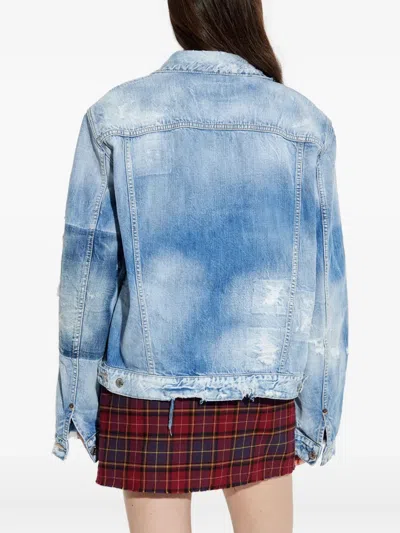Dsquared2 Distressed Denim Jacket In Blue