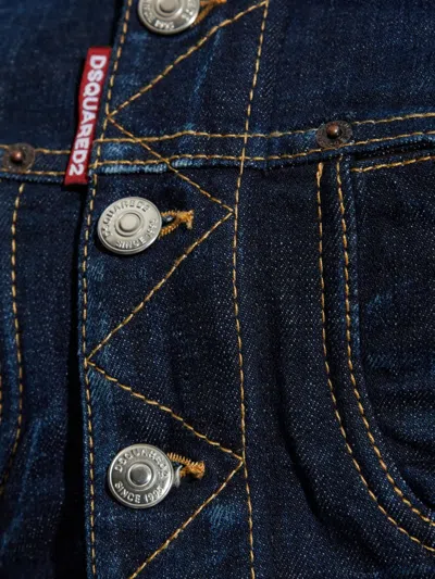 Dsquared2 Blue Denim Crop Jacket With Zip And Buttons In Blue