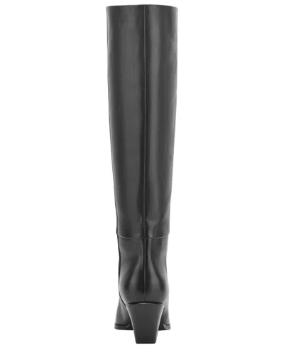 Marc Fisher Ltd Tarrie Stacked Heel Leather Knee-high Boots In Black