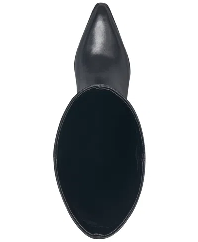 Marc Fisher Ltd Tarrie Stacked Heel Leather Knee-high Boots In Black