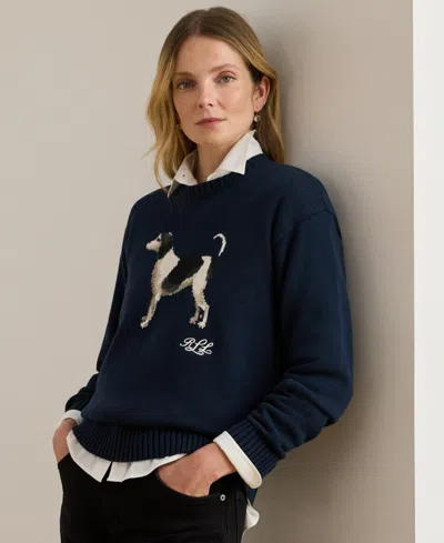 Ralph Lauren 'english Foxhound' Intarised Sweater In Blue