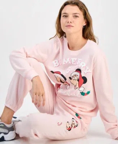 Disney Hybrid Apparel Juniors Mickey Mouse Holiday Sweatshirt Jogger Pants In Pink
